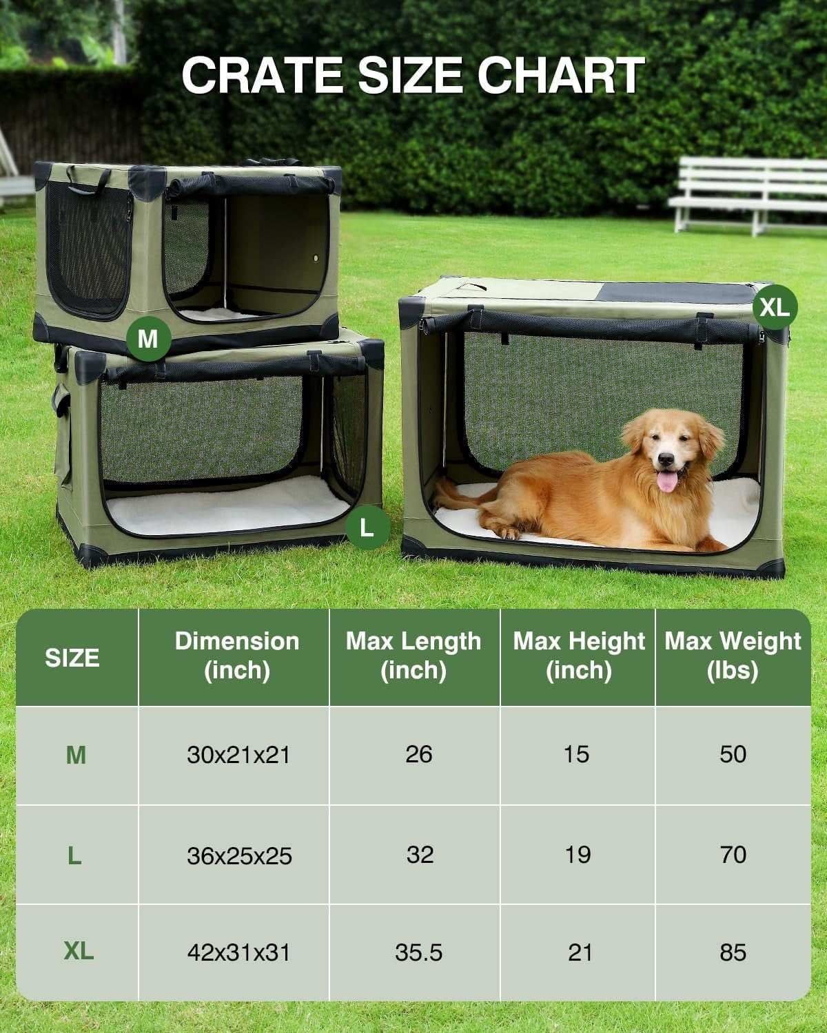 Portable Foldable Soft Dog Crate Kennel with Mesh Windows 90x64x64cm Green