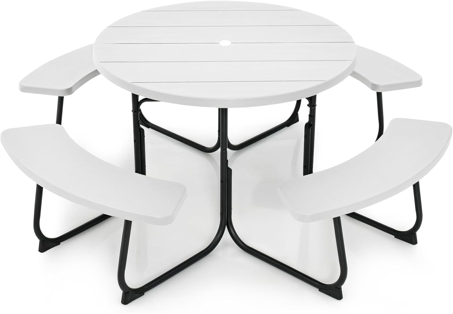 8 Seater Round Picnic Table & Bench Outdoor Dining Set with Umbrella Hole