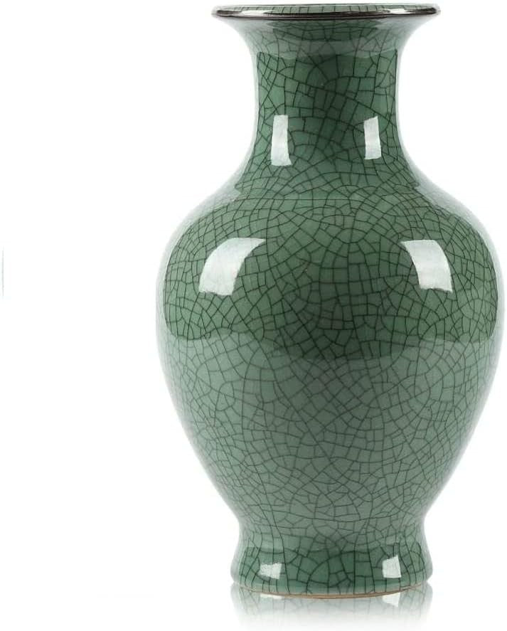 Large Green Crackle Glaze Ceramic Vase Handmade Porcelain Home Décor