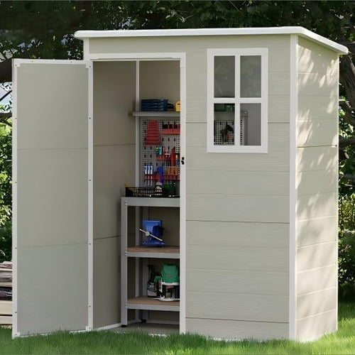 Plastic Resin Outdoor Storage Shed Lockable Weatherproof Tool Bike Lawn 5x3ft