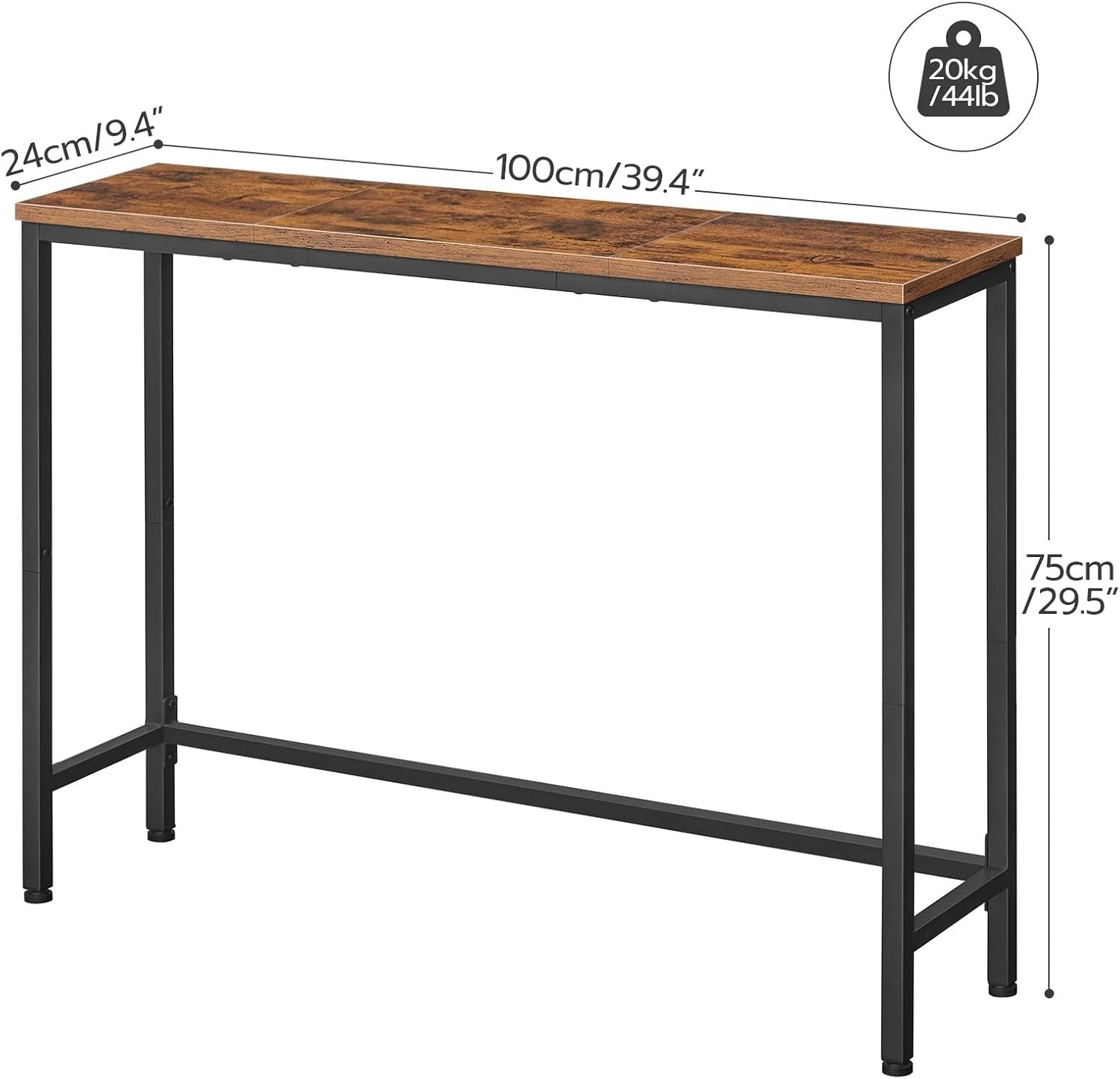 Slim Narrow Console Table 100cm Hallway Table with Rustic Storage