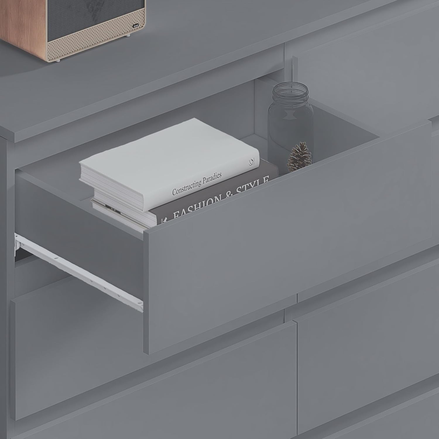 8 Drawer Chest of Drawers Grey Wide Storage Unit for Bedroom Clothes