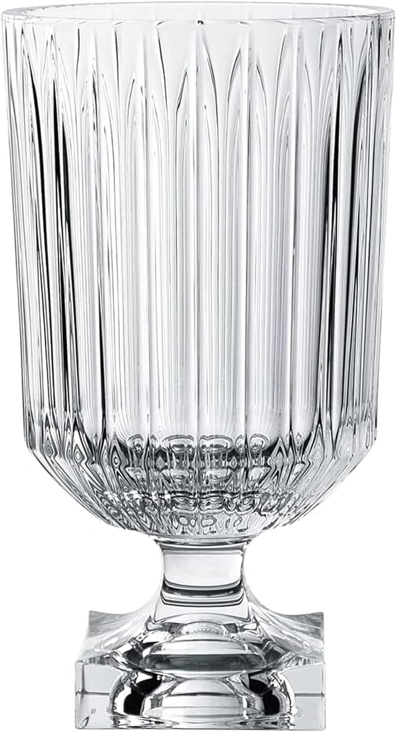 Crystal Glass Flower Vase 32cm Tall Elegant Ribbed Pedestal Home Decor