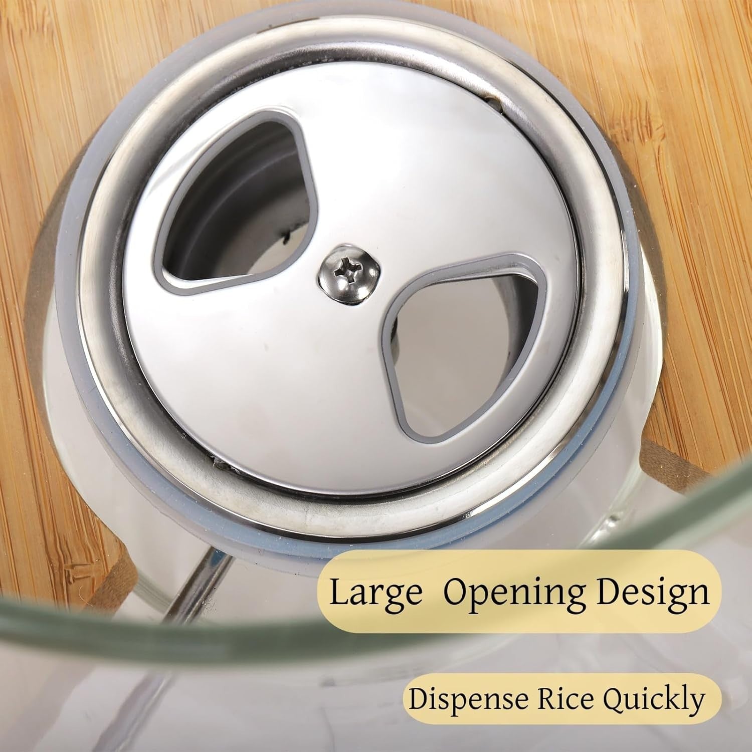 5L Glass Rice Dispenser Airtight Bamboo Stand w Measuring Cup