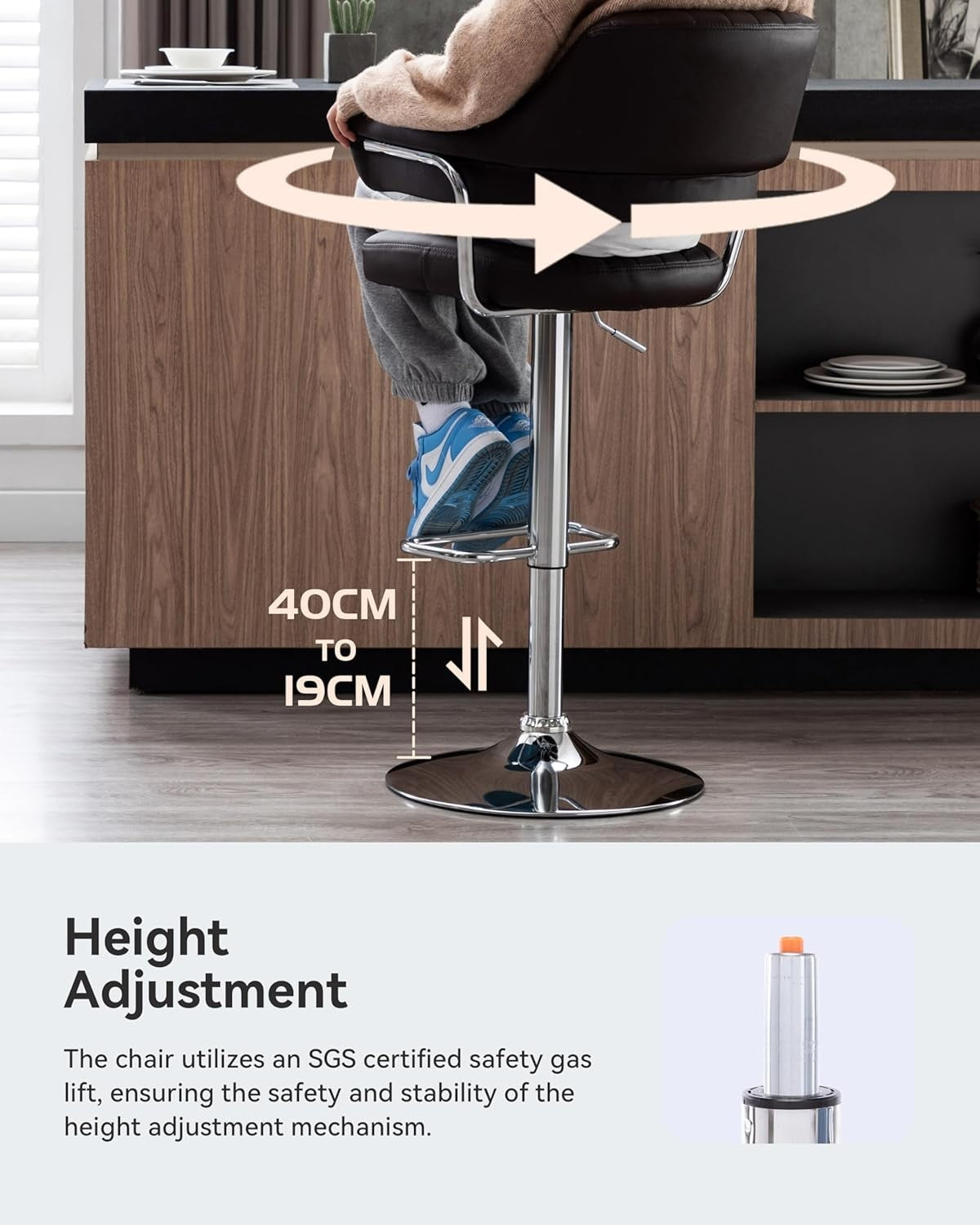 Black Swivel Bar Stool Faux Leather Padded Chrome Frame Chair