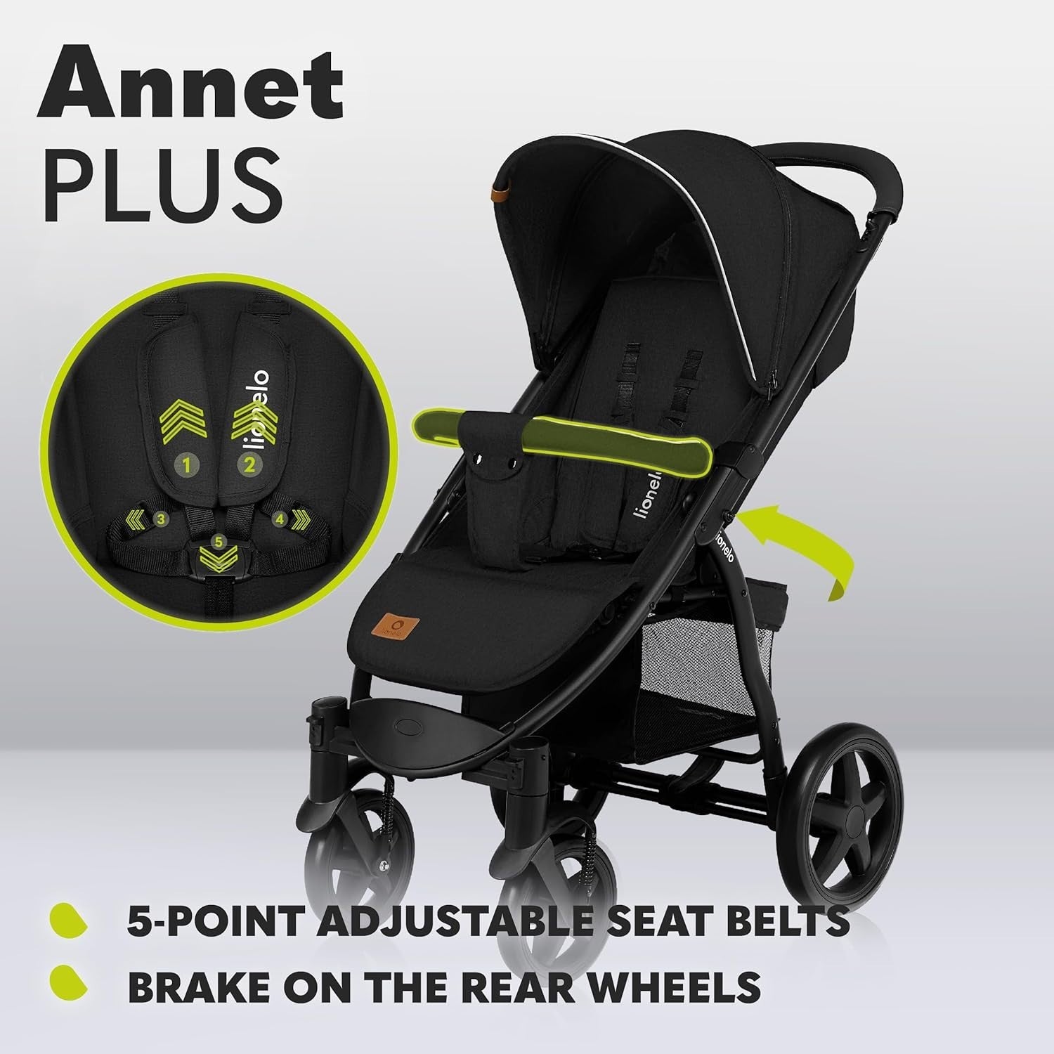 All Terrain Pushchair Lie Flat Newborn–4Y 22kg Foldable XXL Hood Black