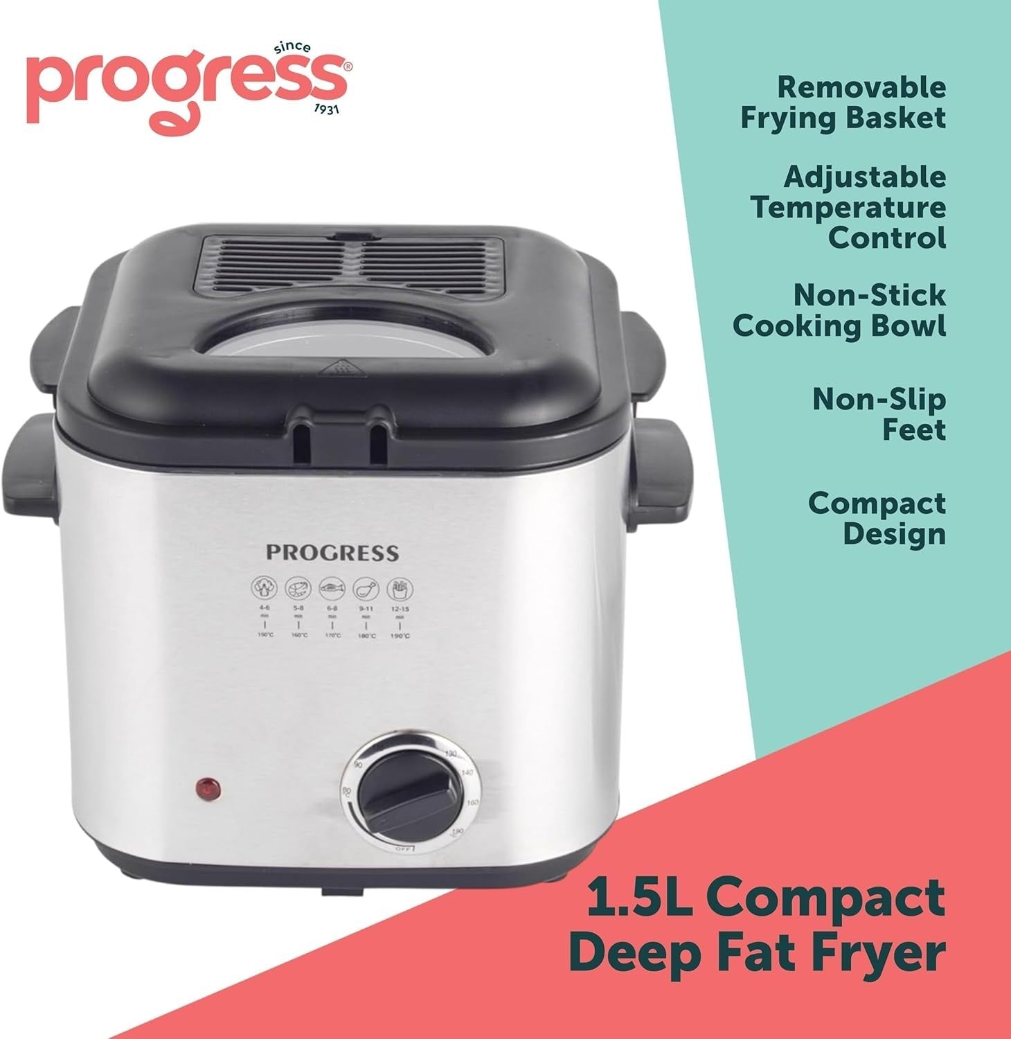 1.5L Deep Fat Fryer Compact Electric Fryer Viewing Window 840W