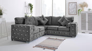 Steel Plush Velvet 5-Seater Corner Sofa With Pillows – Milton Diamond Tufted