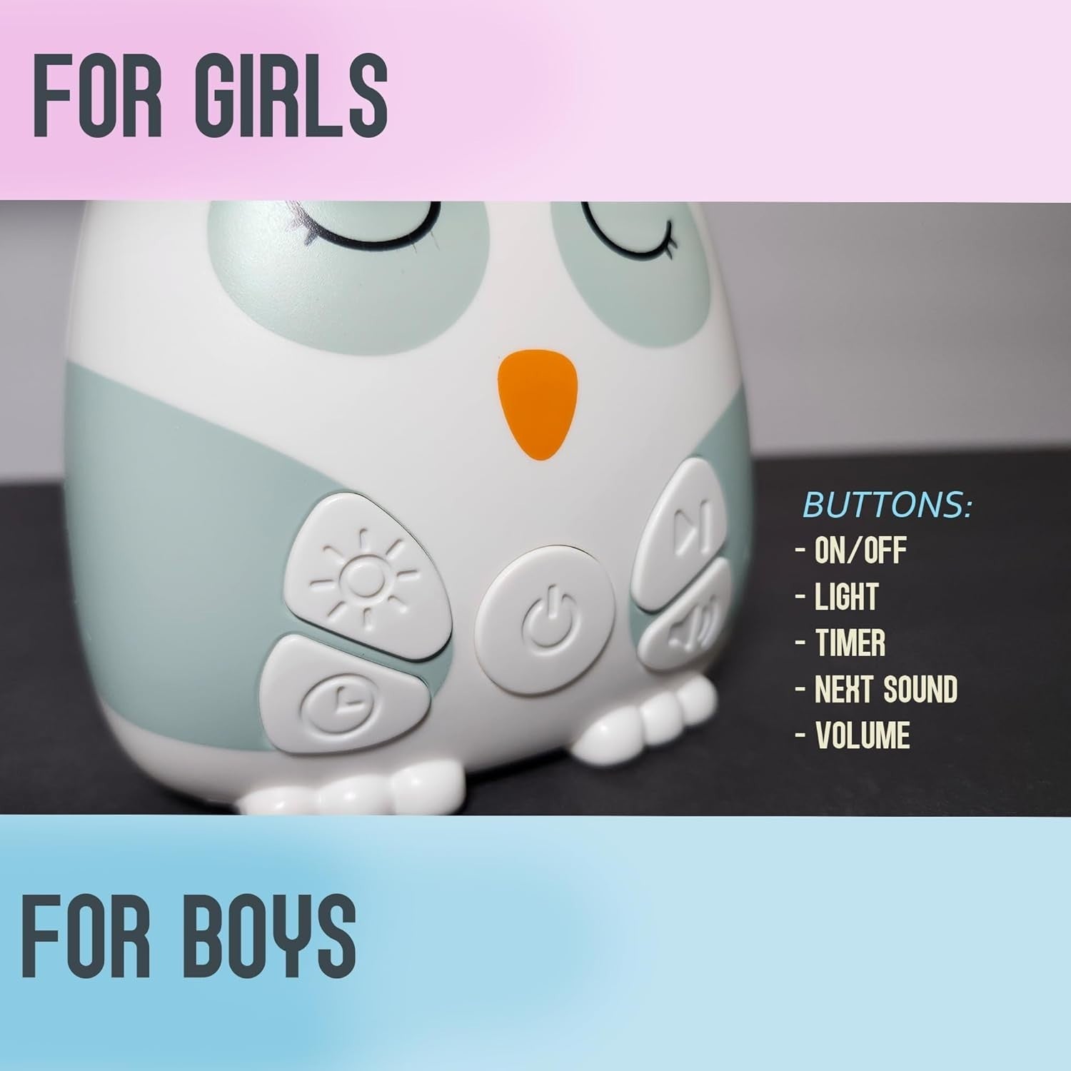Portable Baby White Noise Machine with Cry Sensor, 20 Soothing Sounds & Night Li