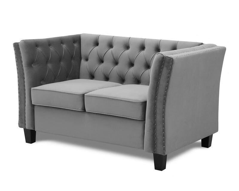 2 Seater Light Grey Velvet Sofa Chesterfield Tufted Arms Couch UKFR