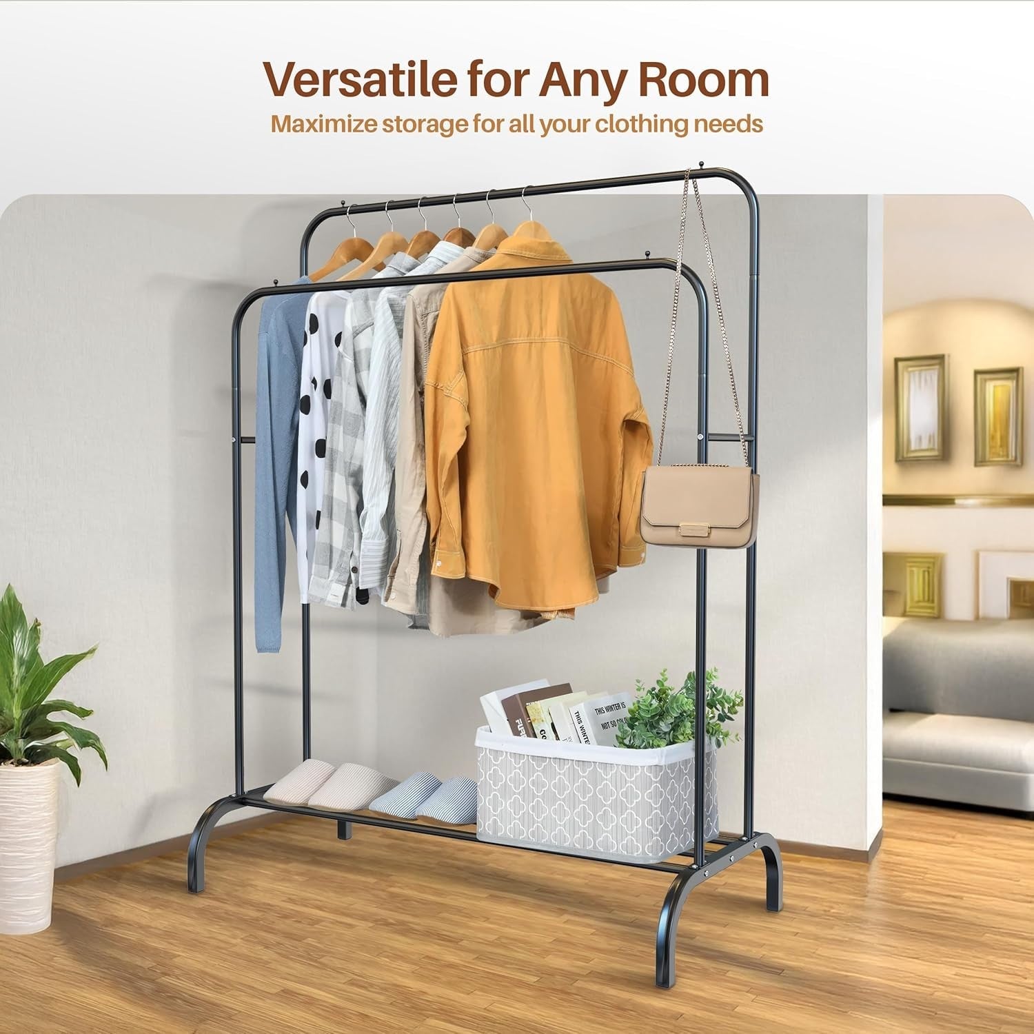 Heavy Duty Double Clothes Rail with Shoe Shelf - Black