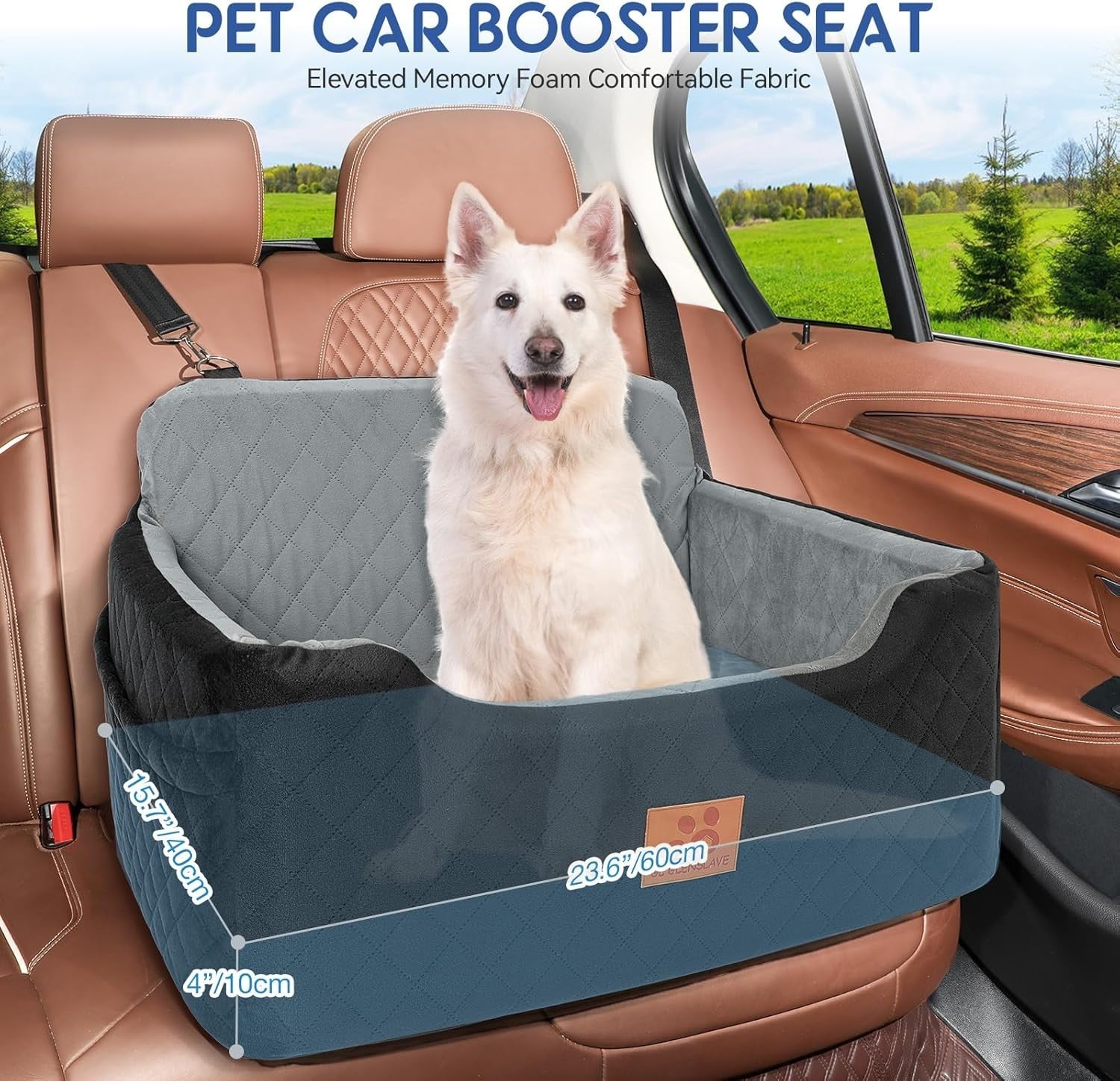 Dog Booster Car Seat Memory Foam Travel Bed Washable 50lb Black Grey