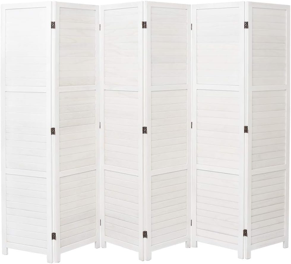 White 6 Panel Wooden Folding Room Divider Privacy Screen 240x170cm Home Office
