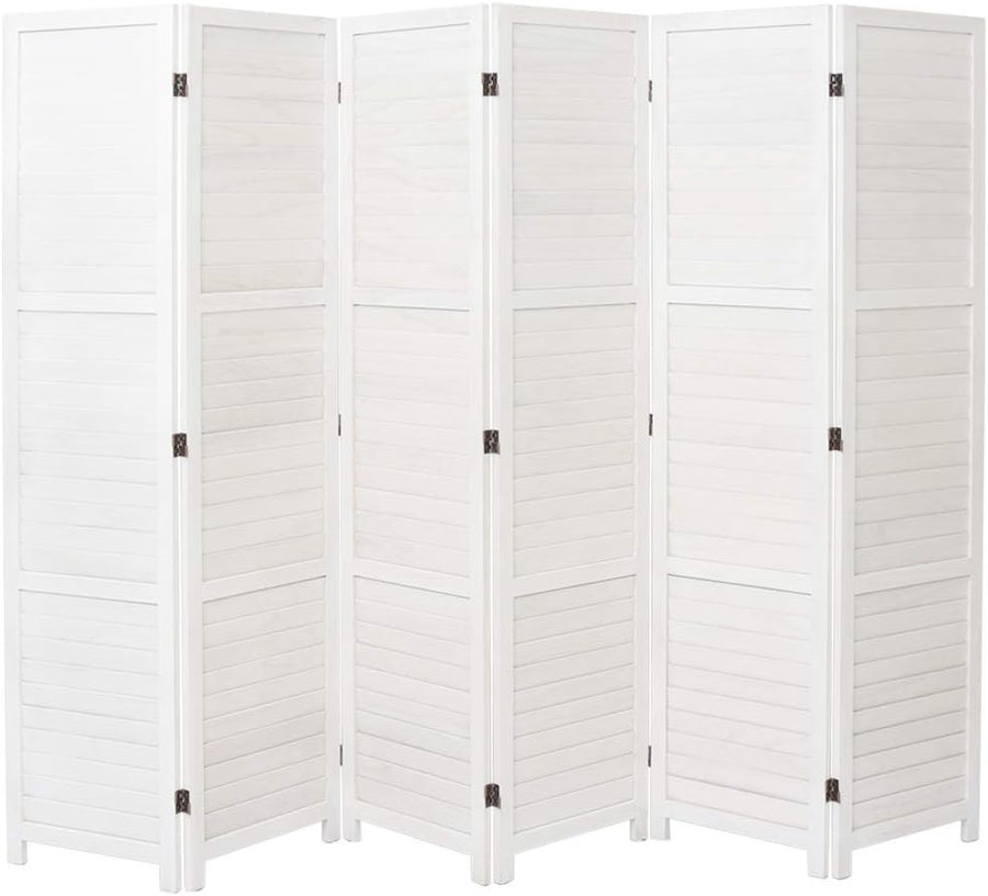 White 6 Panel Wooden Folding Room Divider Privacy Screen 240x170cm Home Office
