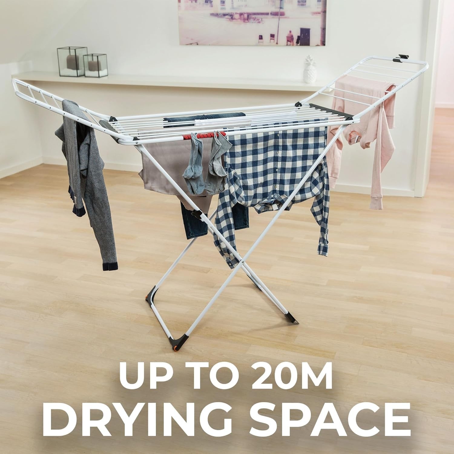 Indoor Clothes Airer 20m Drying Space Foldable X-Leg Compact Laundry Rack