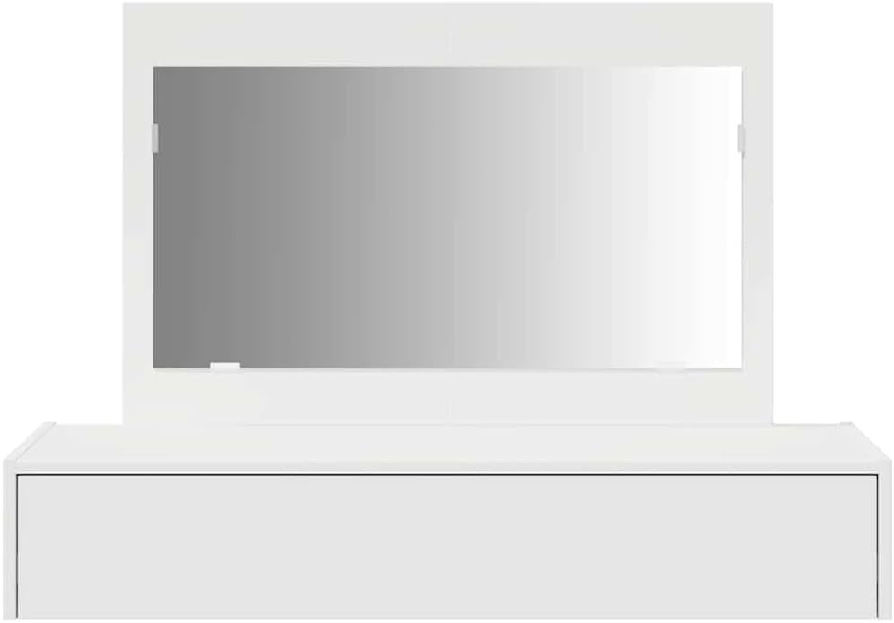 White Modern Dressing Table Makeup Vanity Desk w/ Mirror Compact MDF Wood