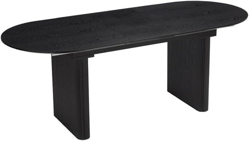 Extending Black Wooden Dining Table 6 Seater Oval Modern Space Saving