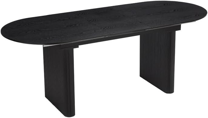 Extending Black Wooden Dining Table 6 Seater Oval Modern Space Saving