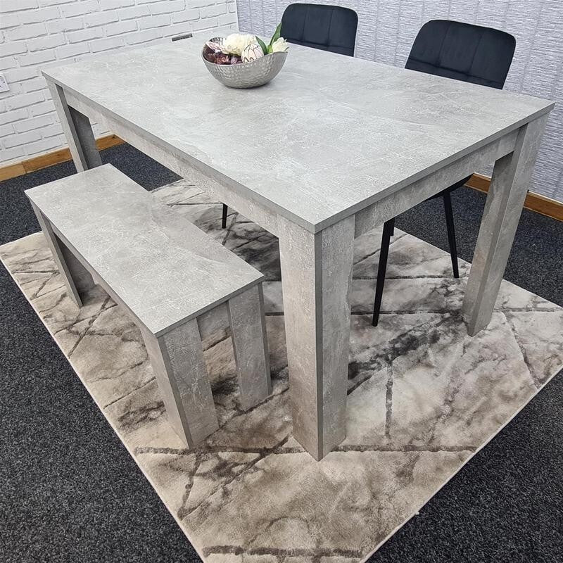 Modern Grey Dining Table Set with 2 Chairs & Bench – MDF Kitchen Set
