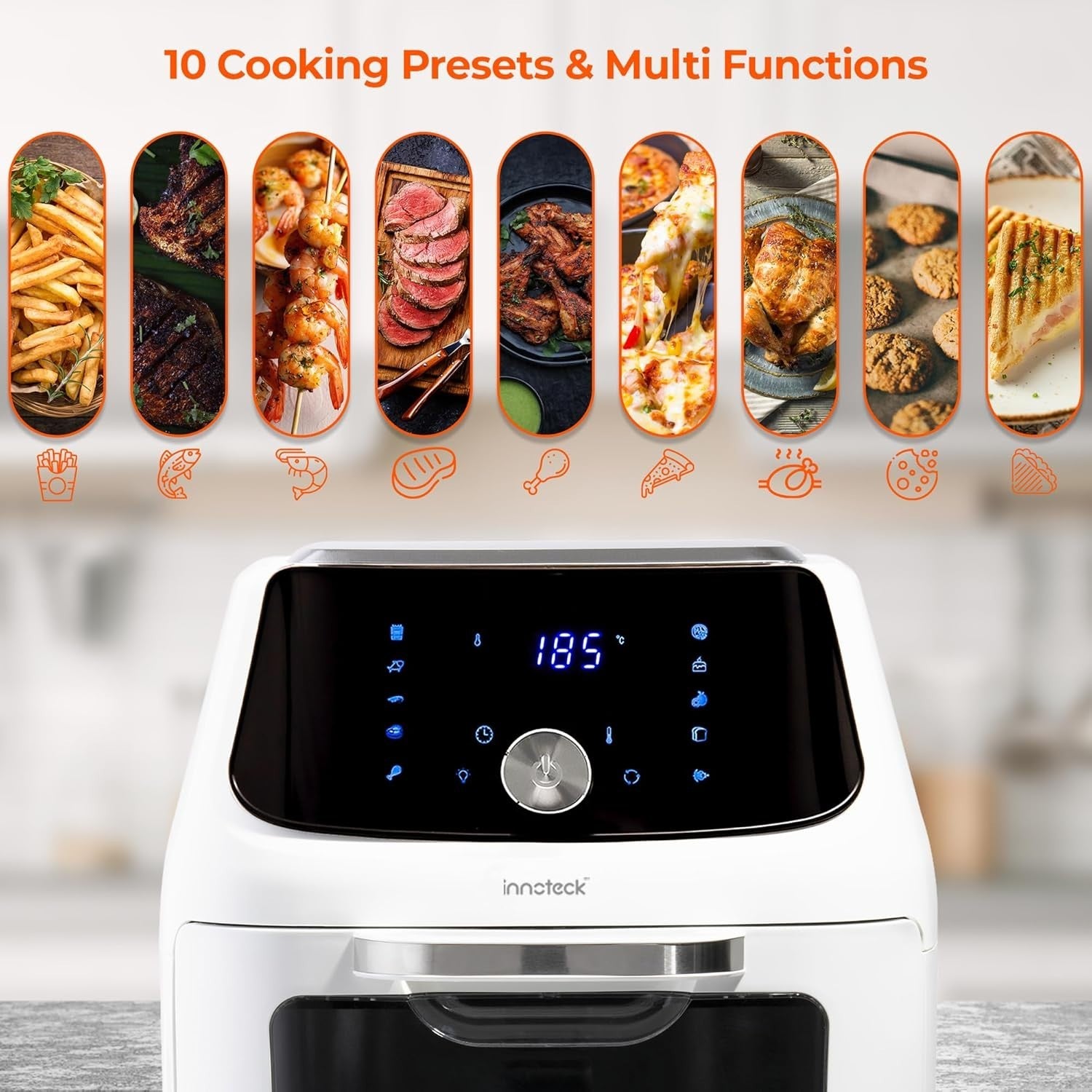 16L Air Fryer Oven Rotisserie 1800W 10 Presets Touchscreen White