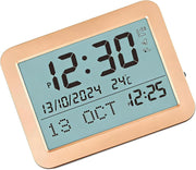 Gold Metal LCD Alarm Clock Large Display Date Temp Backlit Bedside