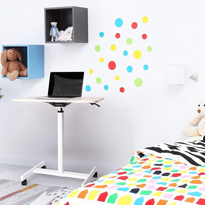 Adjustable Sit Stand Laptop Desk on Wheels Mobile Workstation 70x48cm