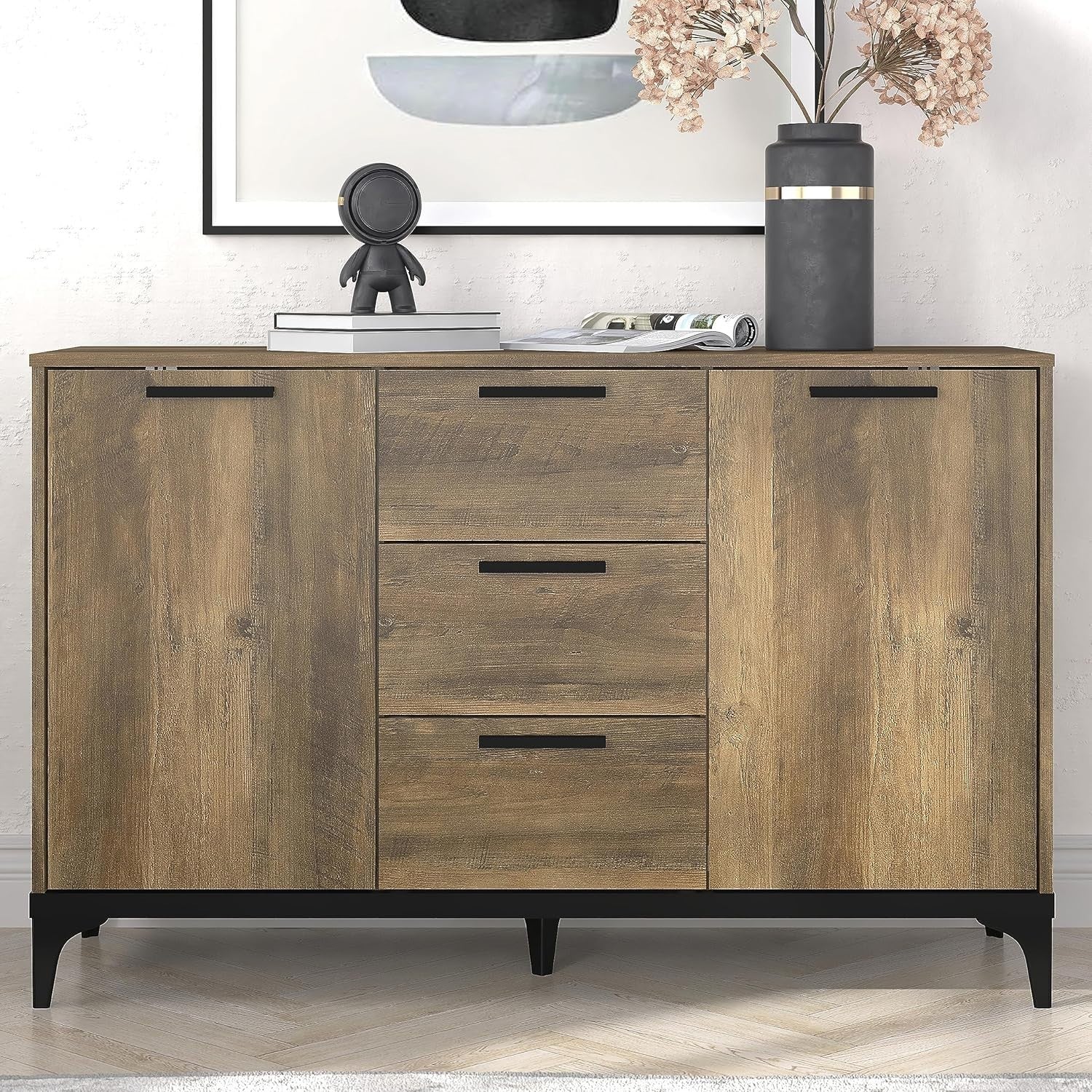 Oak Sideboard Cabinet 2 Door 3 Drawer Storage Unit Adjustable Shelves