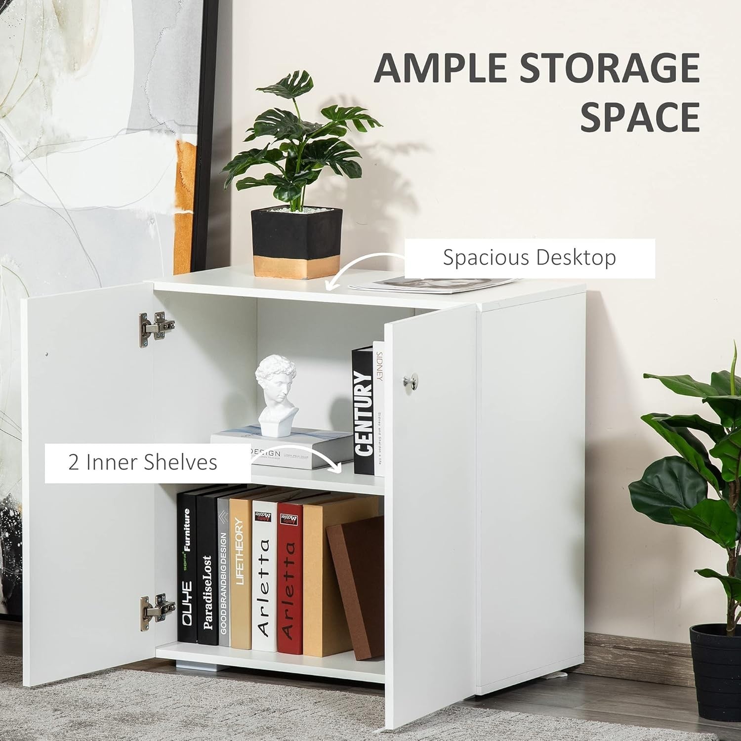 Freestanding Storage Cabinet with 2 Shelves – Durable White Kitchen Cupboard