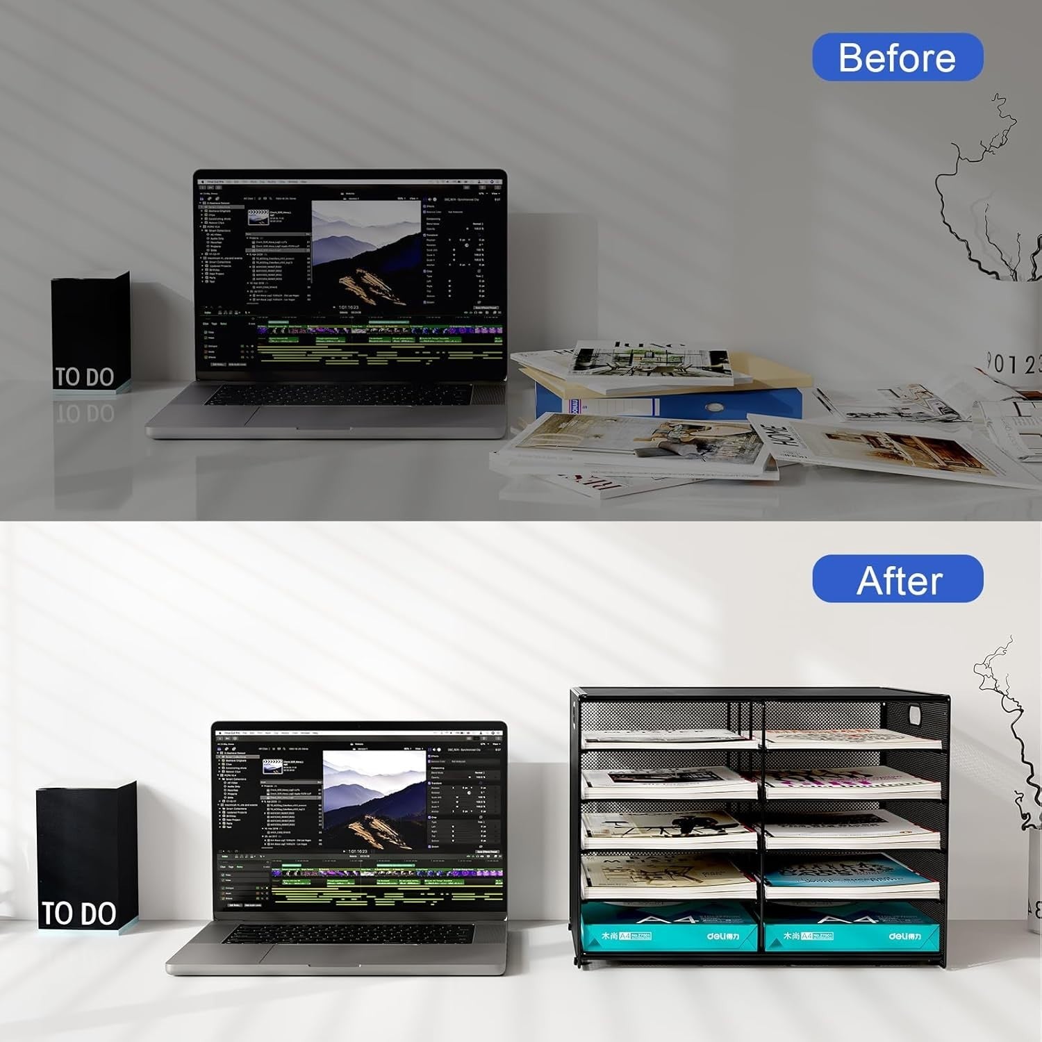 5-Tier Desktop Mesh Filing Tray 10 Compartments A4 Paper Organiser