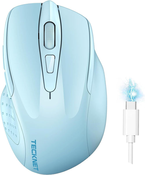 Tri Mode Bluetooth Wireless Mouse Rechargeable Silent Ergonomic 4800DPI Blue
