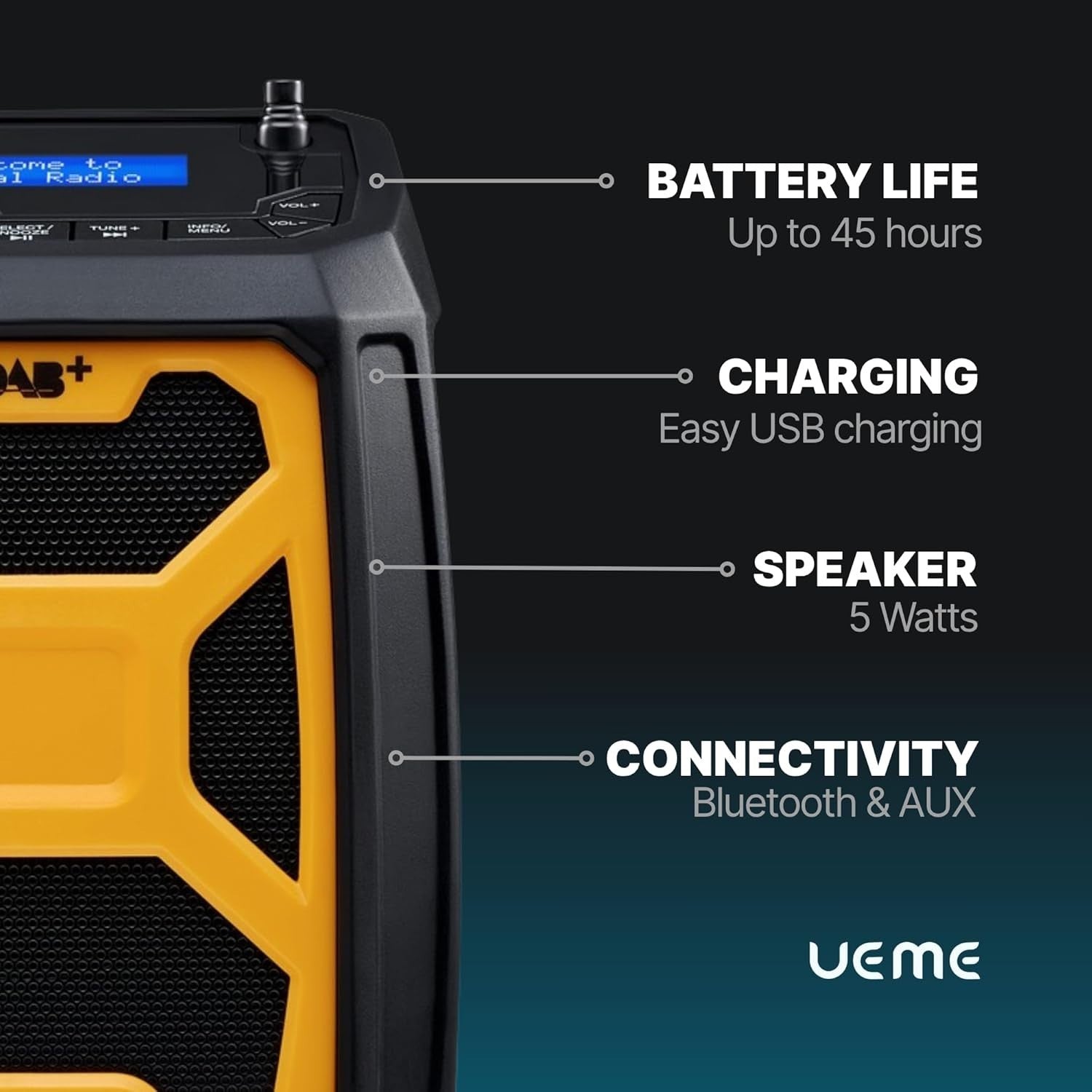 Rugged DAB+ FM Site Radio Bluetooth 6000mAh IP65 USB