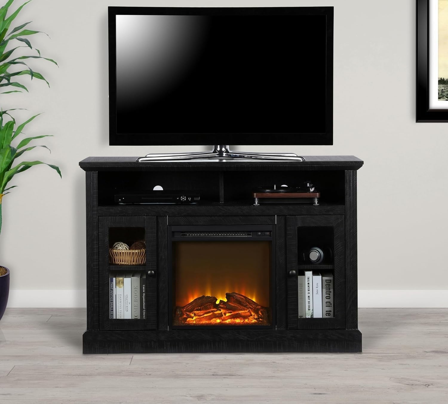 Electric Fireplace TV Stand 50" with Realistic LED Logs & Flame Effects