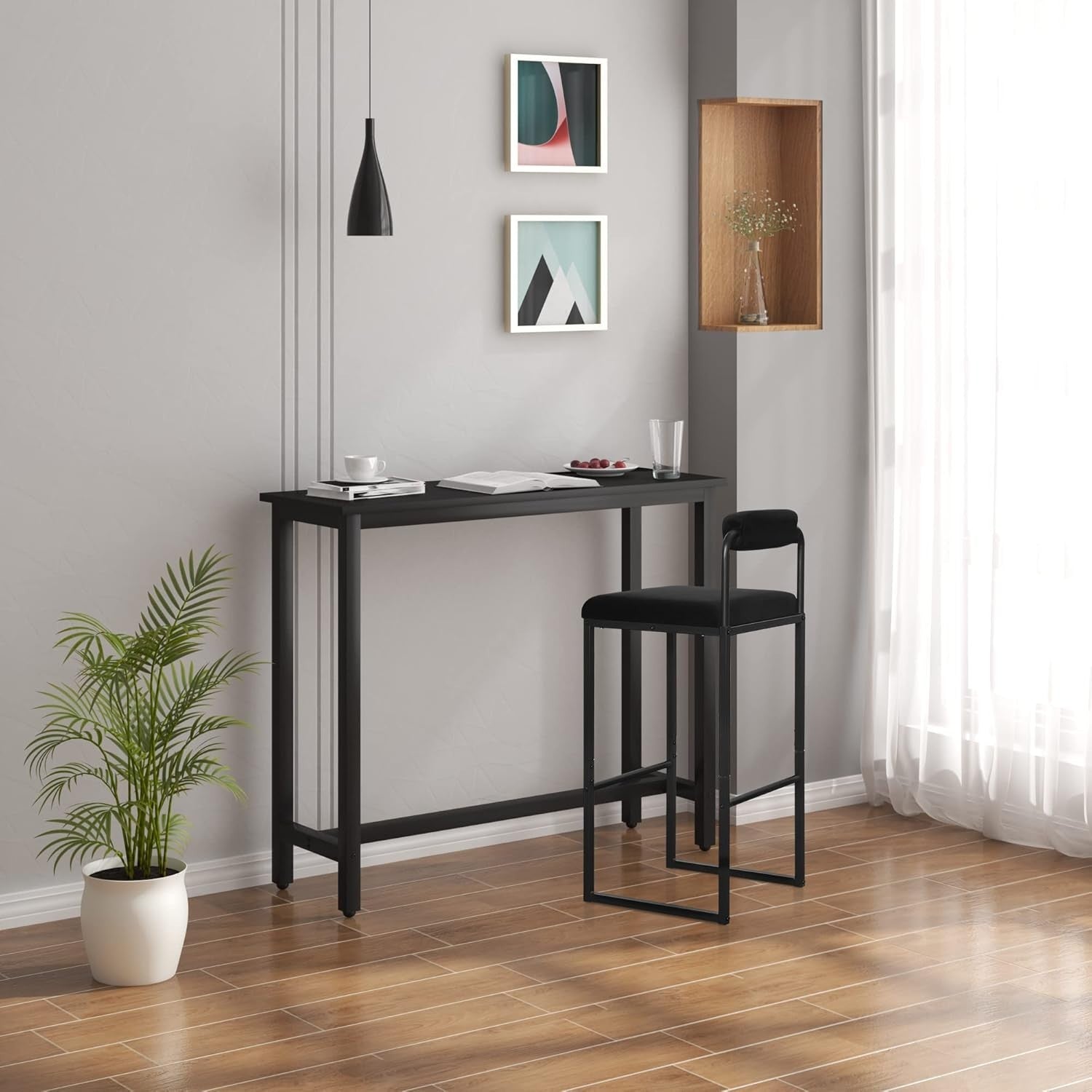 Bar Stools Set of 2 | Black Velvet L-Shaped Kitchen Breakfast Chairs