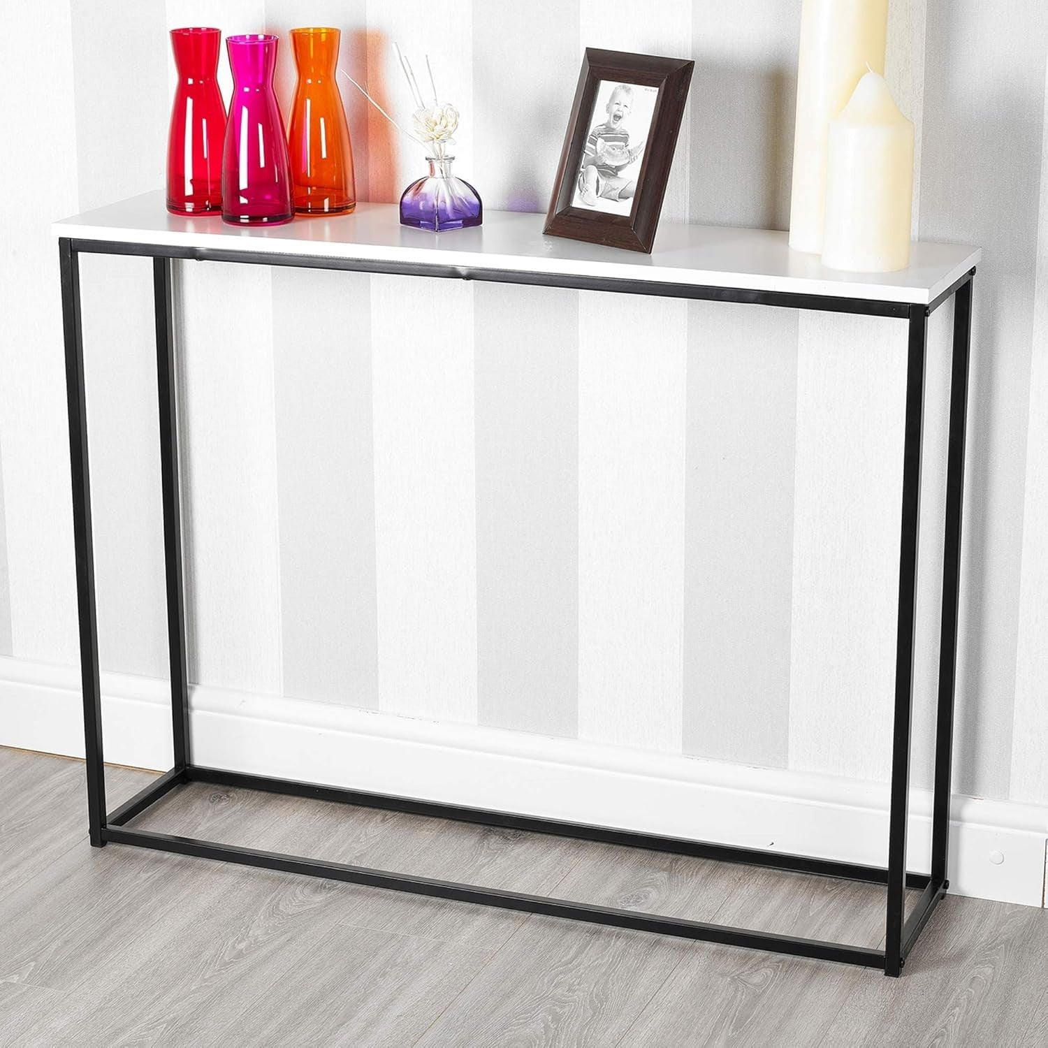 Wooden Hallway Console Table with Metal Legs – Modern Industrial Storage