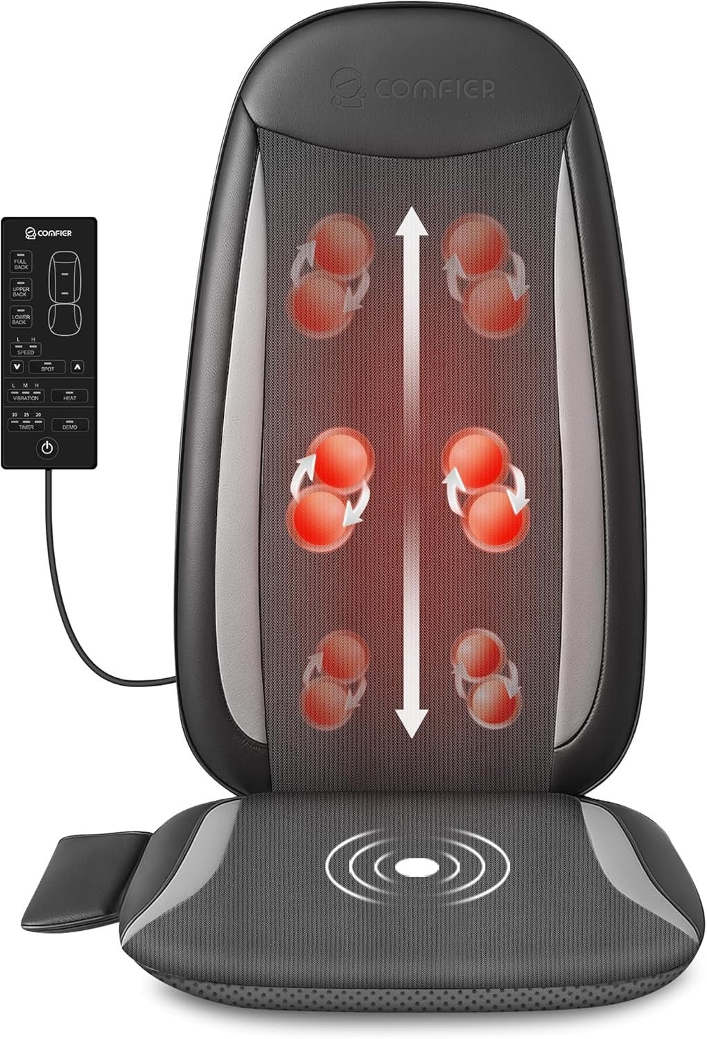 Shiatsu Back Massager Heat Deep Tissue Kneading Seat Cushion for Chair Home