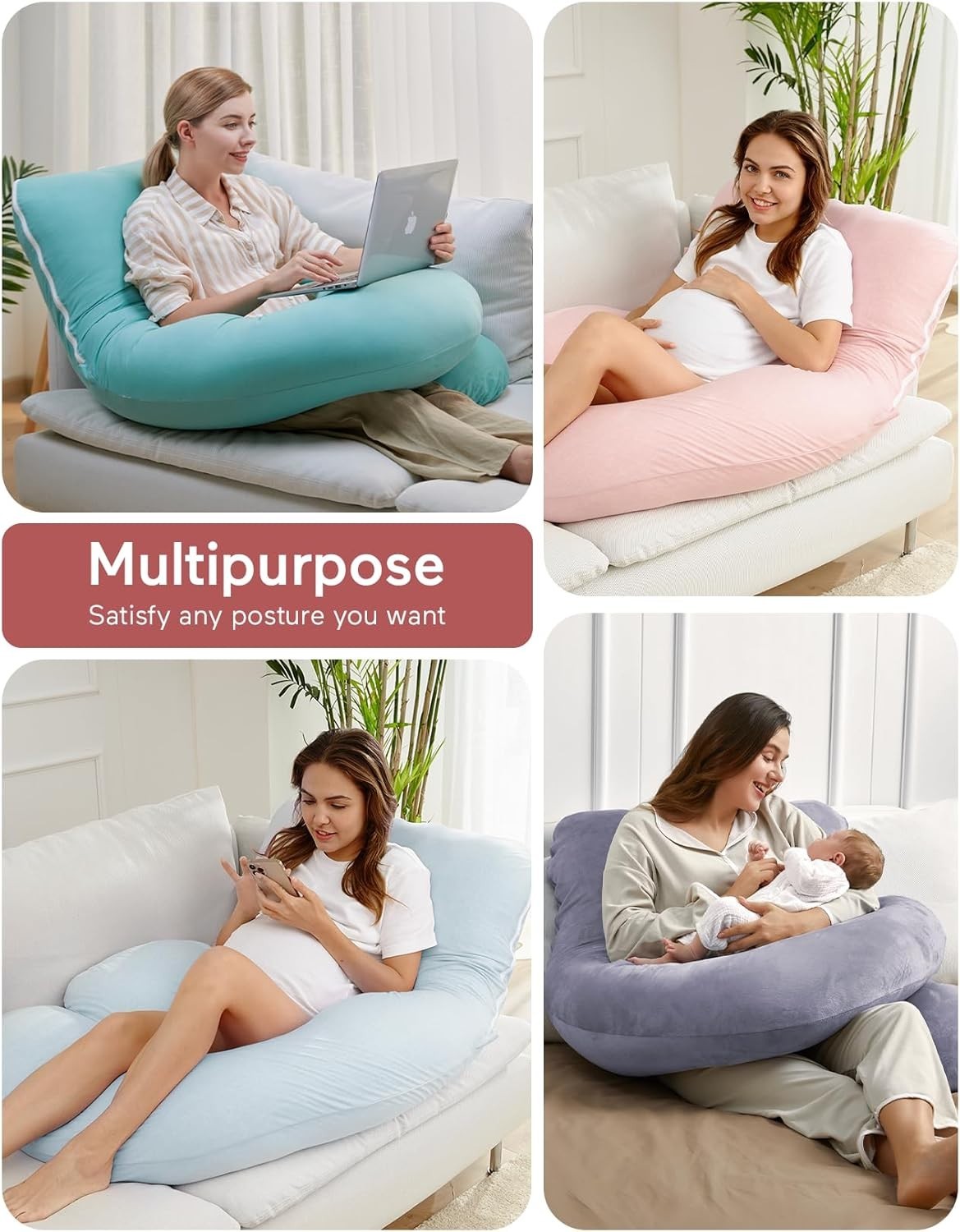 U Shaped Pregnancy Pillow 57” Full Body Maternity Support Cotton Cover