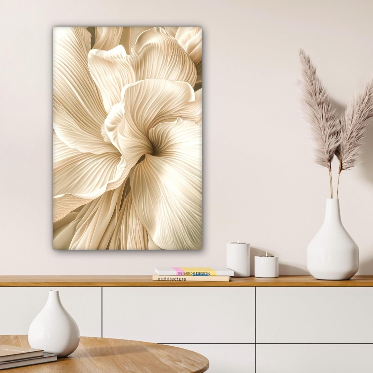 Beige Flower Canvas Wall Art 40x60cm Modern Framed Print Decor