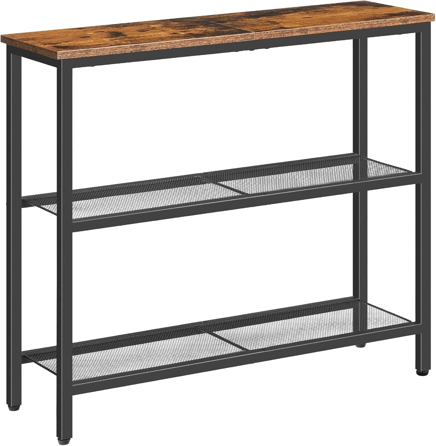 Slim 3-Tier Console Table 75cm Wide Storage Shelf Metal Frame Rustic Brown