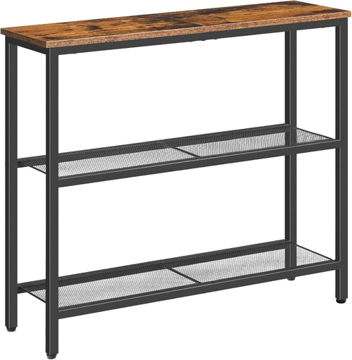 Slim 3-Tier Console Table 75cm Wide Storage Shelf Metal Frame Rustic Brown