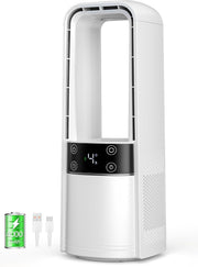 Bladeless Desk Fan – 120° Quiet 4-Speed Rechargeable w/ LED Touch Night Light