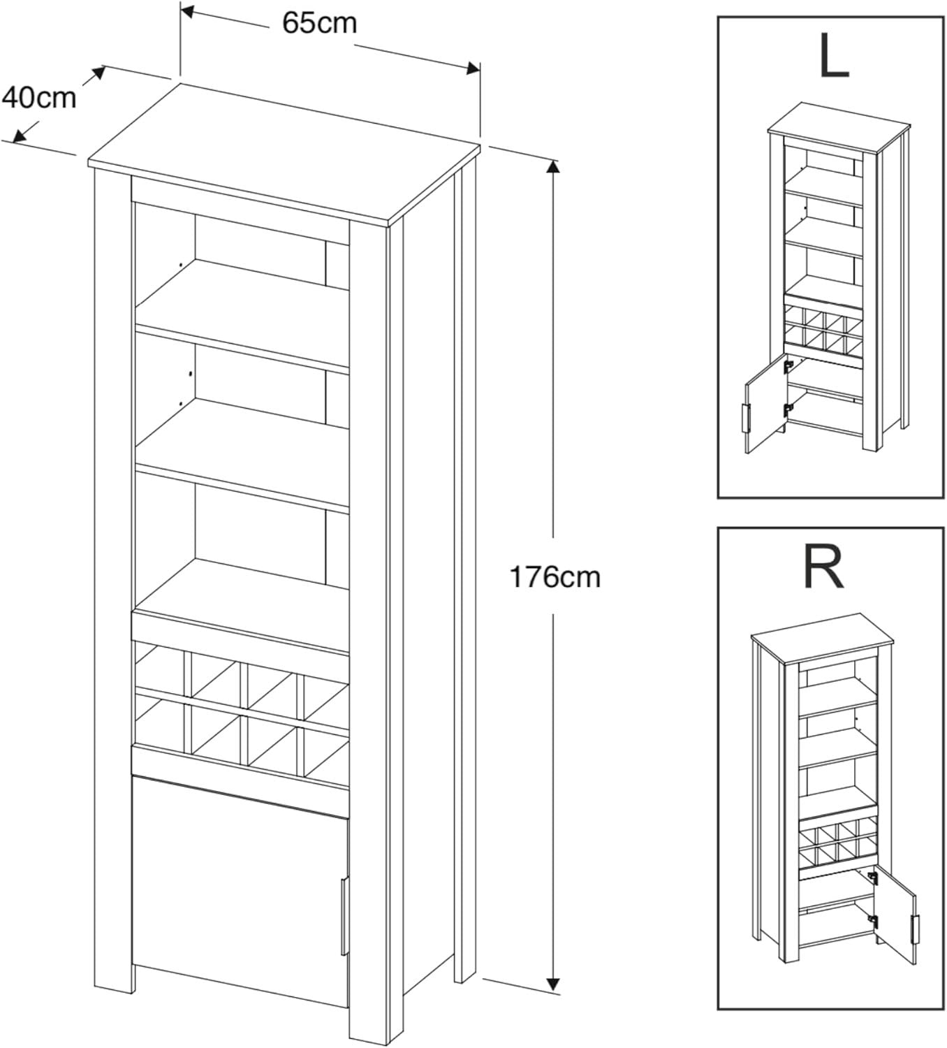 Dark Oak Display Cabinet with Wine Rack & LED Lighting | Tall Bar Storage Unit