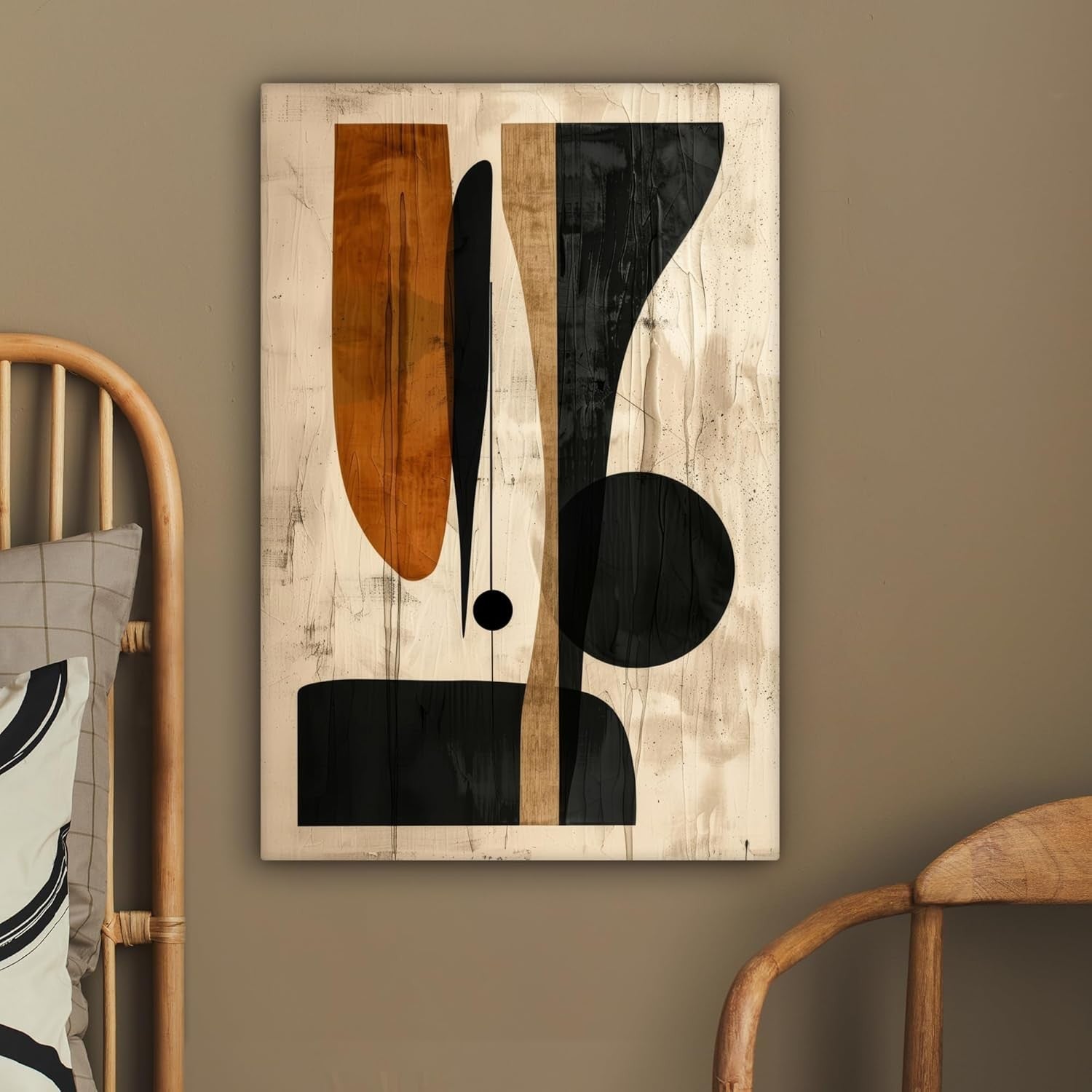 Abstract Beige Black Canvas Wall Art 40x60cm Modern Framed Print