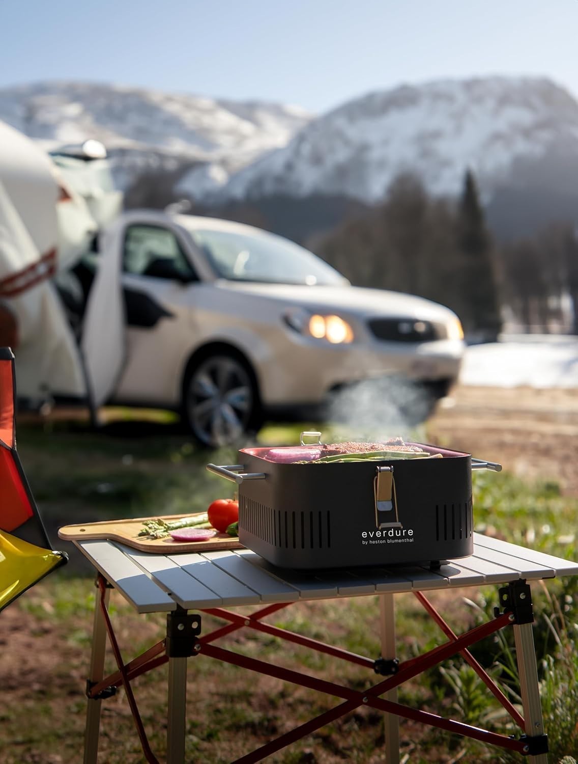 Portable Charcoal Cube BBQ Grill with Prep Board | Compact Tabletop Outdoor