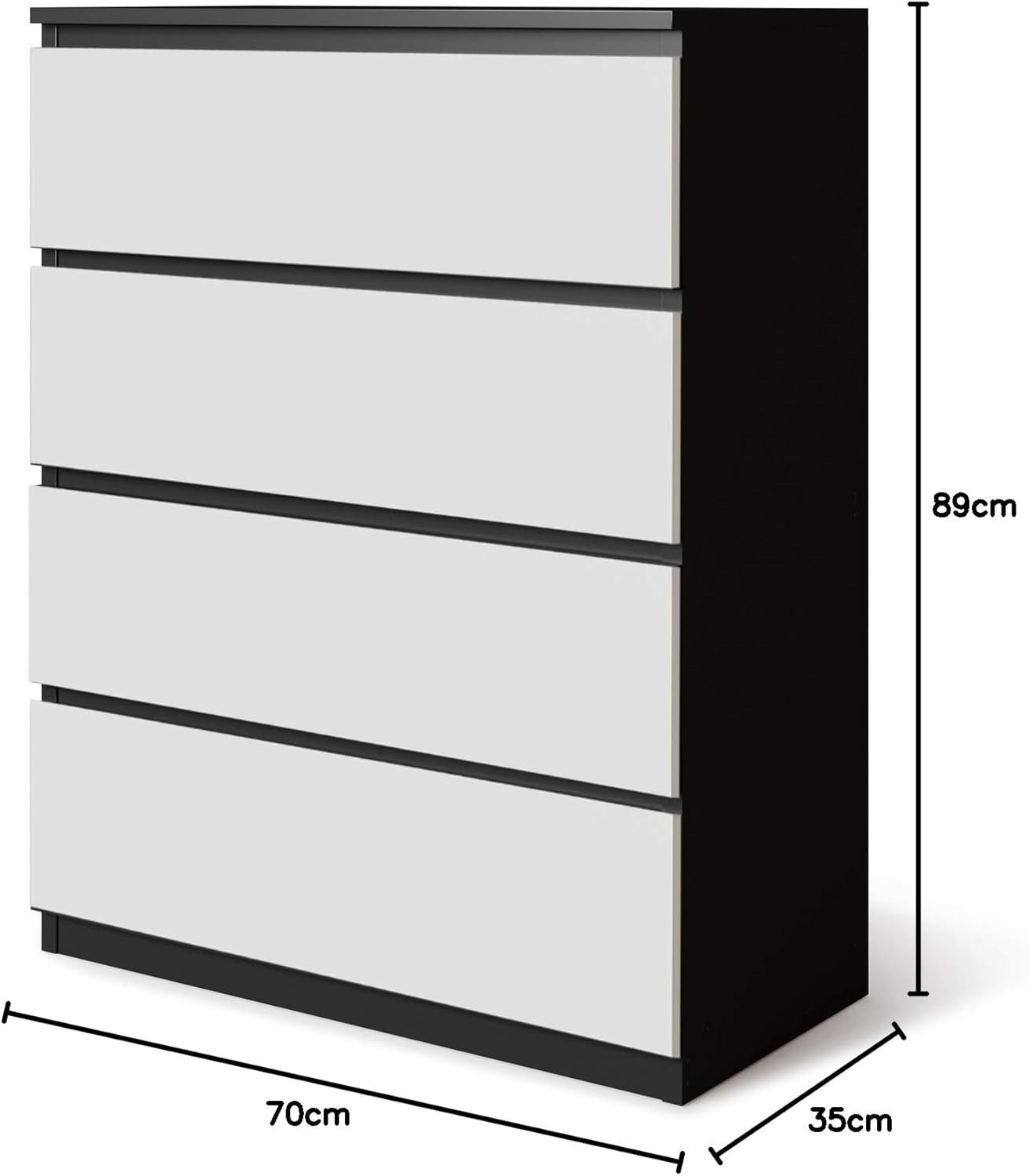 Modern 4-Drawer Wooden Chest Cabinet No Handles | Oak & White Storage Unit