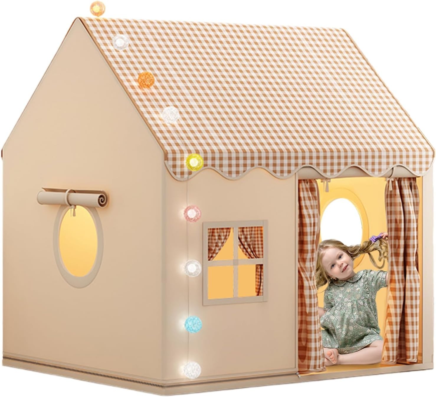 Kids Indoor Play Tent w Lights Large Playhouse Mat Window Boys Girls