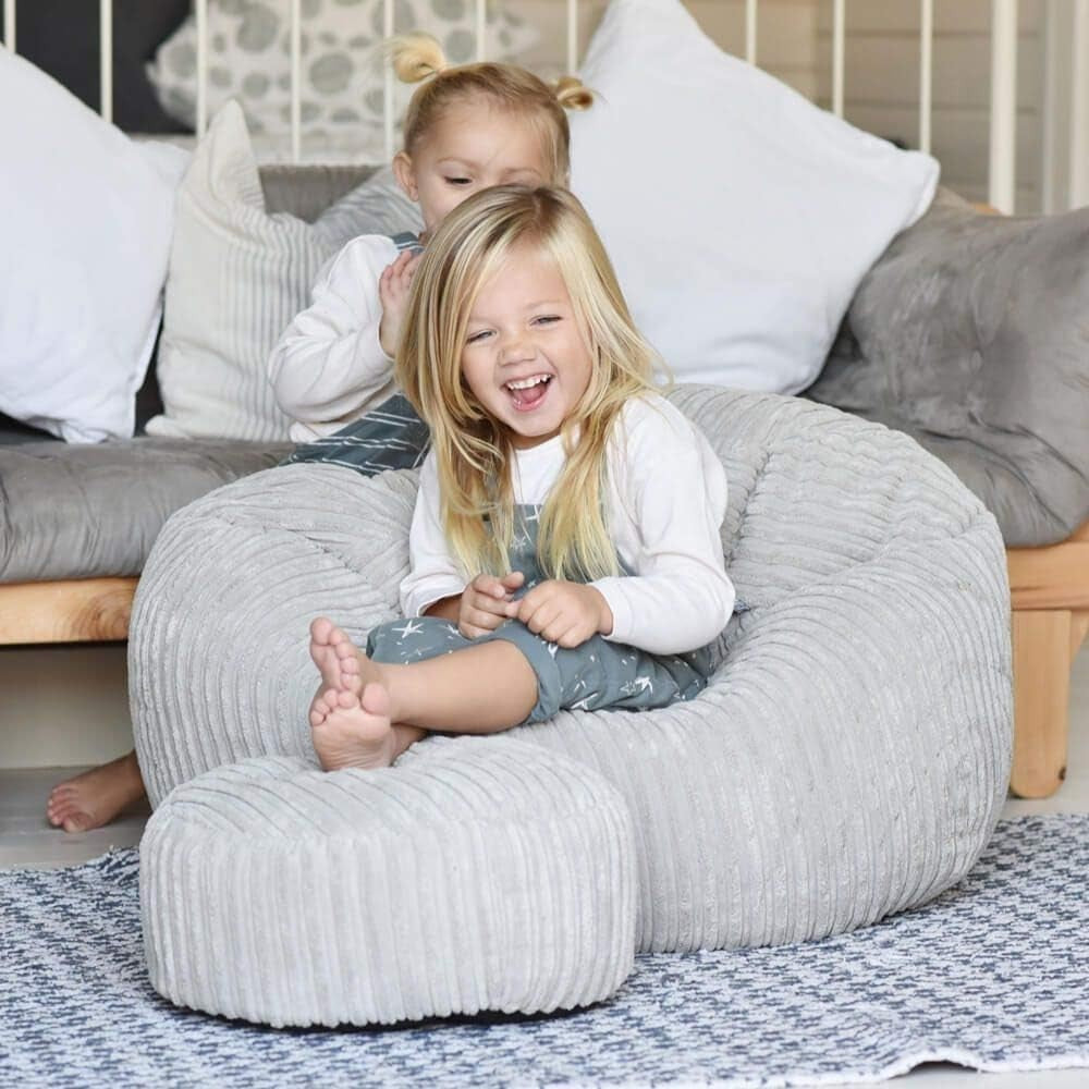 Kids Corduroy Bean Bag Chair Grey Mini Slouch Seat 60x80cm Washable