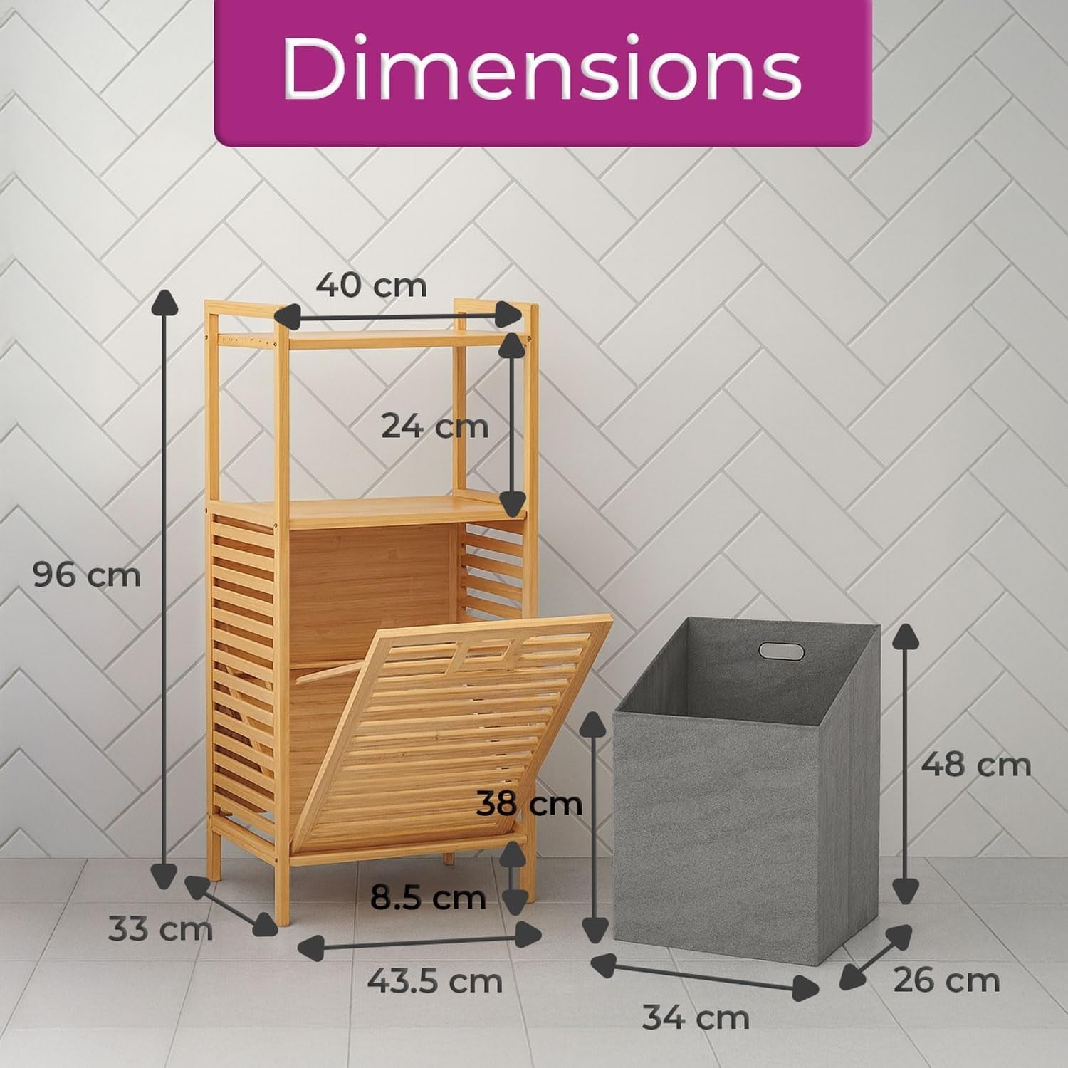 Bamboo Laundry Hamper Tilt Out Basket with Shelves Bathroom Storage Unit Descri