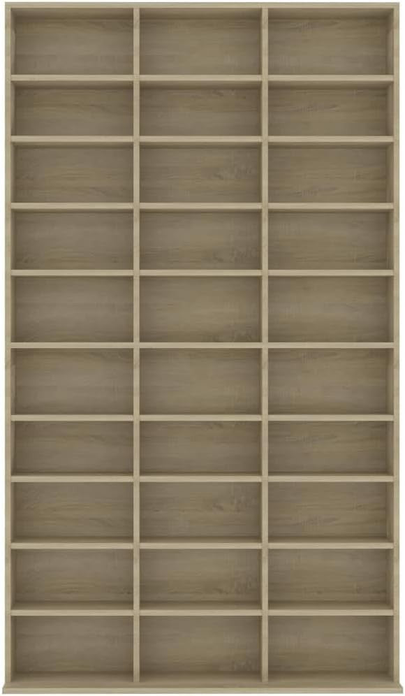 CD Storage Cabinet 177.5cm Media Shelf Unit 30 Compartments Sonoma Oak