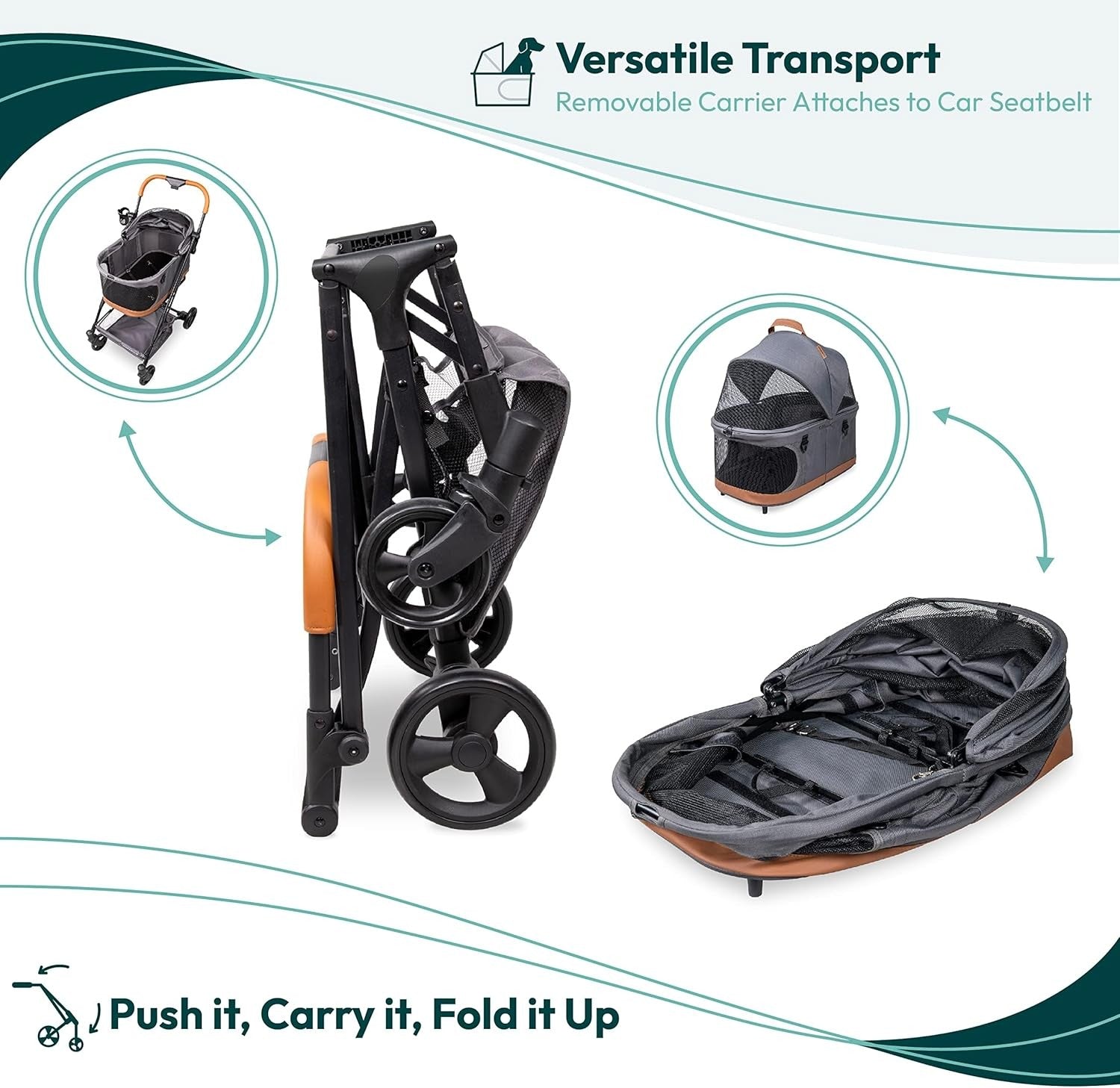 Pet Stroller with Removable Carrier Foldable One Step Brake Mesh Canopy