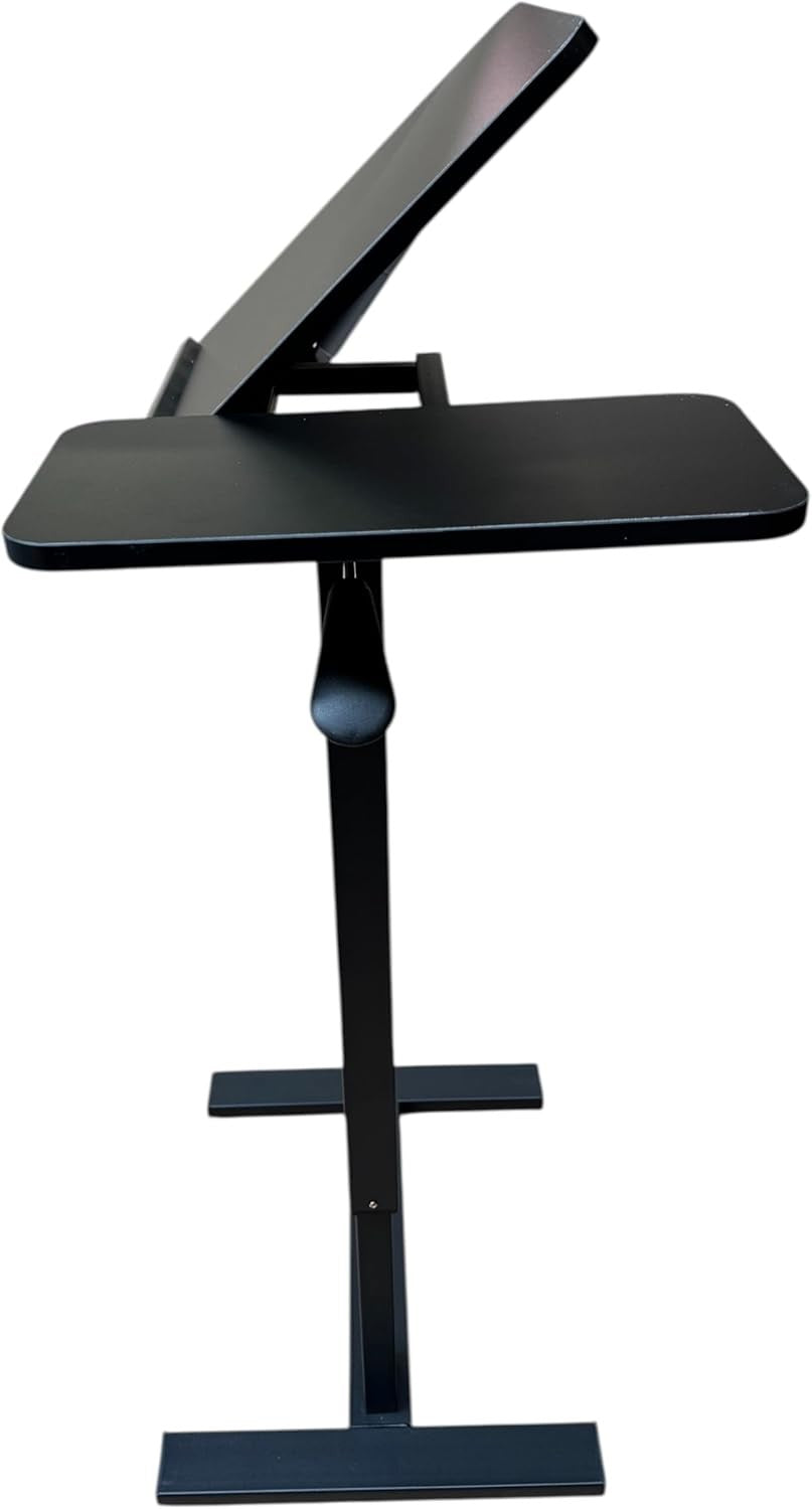 Height Adjustable Overbed Table Pneumatic Lift Split Top Laptop Desk Black